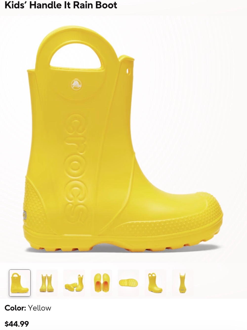 CROCS Kids' Handle It Bright Yellow Waterproof Pull-On Rain Boots